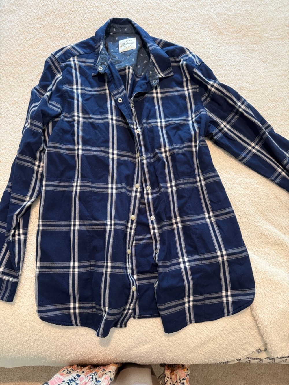 JACHS Girlfriend Navy and White Plaid Button-Down Shirt